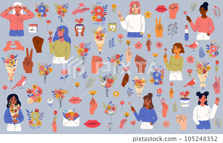 International women's day. 8 March. Collection with girl power slogans and inspiration quotes 105248352