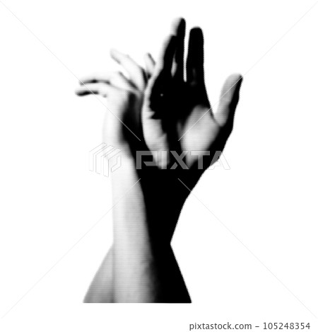 Halftone human hand. Collage design element in trendy magazine style. Retro halftone effect. Illustration with vintage grunge punk cutout shape. 105248354