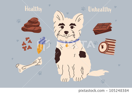 Dog Food. Gum disease prevention. Dog dental care concept. Vector illustration 105248384
