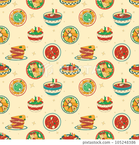 Mexican traditional food seamless pattern. Vector illustration in hand drawn style 105248386