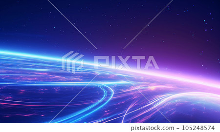 Planet Over Glowing Nebula on Colorful Space Background Planet Over Glowing Nebula on Colorful Space Background 105248574