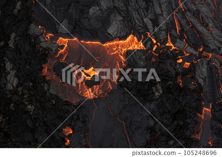 Aerial view of the texture of a solidifying lava field, close-up 105248696