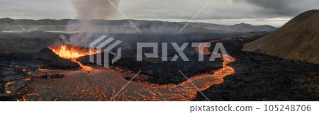 Beautiful aerial panoramatic view of active volcano, Litli - Hrutur, Iceland 2023 105248706