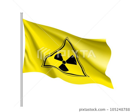 Yellow radiation sign triangle on yellow background Yellow radiation sign triangle on yellow background 105248788