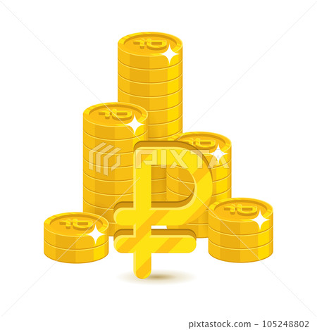 Bunch gold rubles isolated cartoon Bunch gold rubles isolated cartoon 105248802