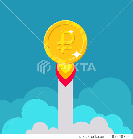 Ruble coin rocket starting Ruble coin rocket starting 105248804