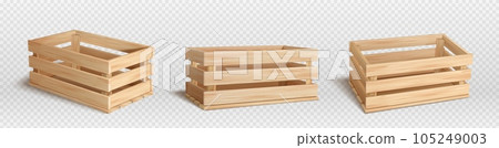 Realistic set of wooden crates isolated Realistic set of wooden crates isolated 105249003