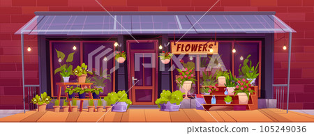 Flower street store building on city street vector 105249036