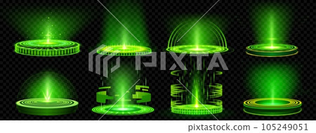 Green game hologram light circle podium teleport Green game hologram light circle podium teleport 105249051