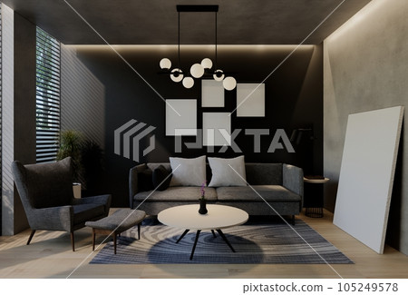 Modern living room interior design contemporary, with natural tones on the room, walls, floor and ceiling.rendering illustration Modern living room interior design contemporary, with natural tones on the room, walls, floor and ceiling.rendering illustration 105249578