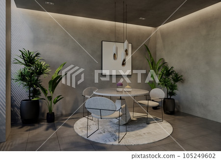 Modern living room interior design contemporary, with natural tones on the room, walls, floor and ceiling.rendering illustration Modern living room interior design contemporary, with natural tones on the room, walls, floor and ceiling.rendering illustration 105249602