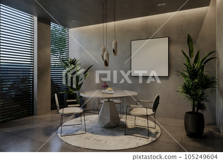 Modern living room interior design contemporary, with natural tones on the room, walls, floor and ceiling.rendering illustration 105249604