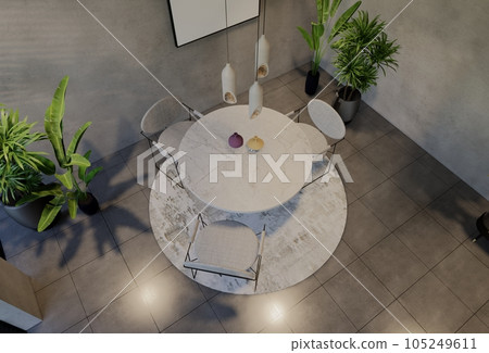 Modern living room interior design contemporary, with natural tones on the room, walls, floor and ceiling.rendering illustration 105249611