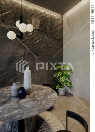 Modern living room interior design contemporary, with natural tones on the room, walls, floor and ceiling.rendering illustration 105249632