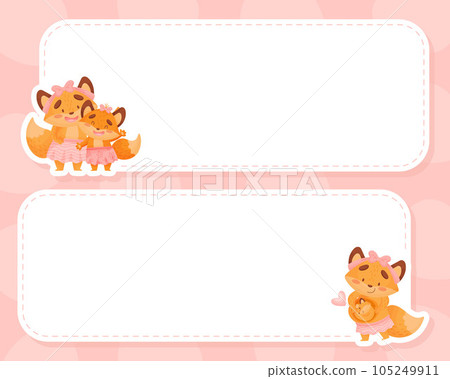 Empty Note Card with Happy Fox Family with Mother and Little Cub Vector Template Empty Note Card with Happy Fox Family with Mother and Little Cub Vector Template 105249911