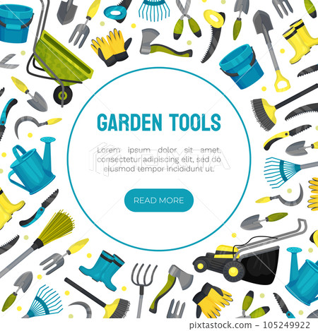 Garden Tools Banner Design with Handy Instrument Vector Template Garden Tools Banner Design with Handy Instrument Vector Template 105249922