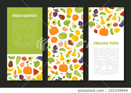 Fruit and Vegetable Banner Design with Ripe Garden Crop Vector Template 105249944