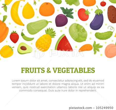 Fruit and Vegetable Banner Design with Ripe Garden Crop Vector Template Fruit and Vegetable Banner Design with Ripe Garden Crop Vector Template 105249950