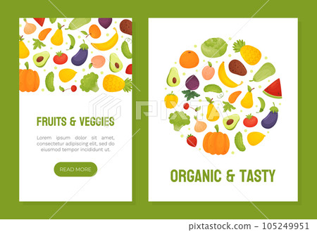 Fruit and Vegetable Banner Design with Ripe Garden Crop Vector Template 105249951