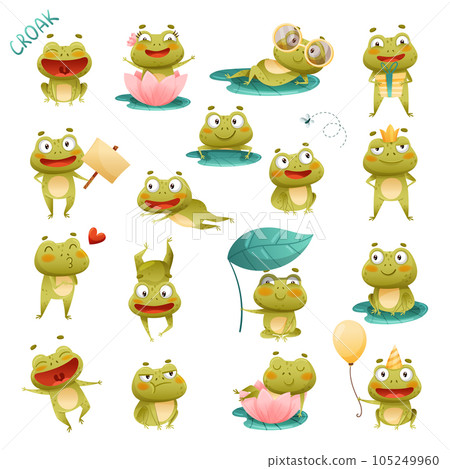 Funny Little Frog Character Engaged in Different Activity Big Vector Set 105249960
