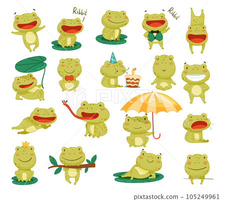 Funny Little Frog Character Engaged in Different Activity Big Vector Set 105249961