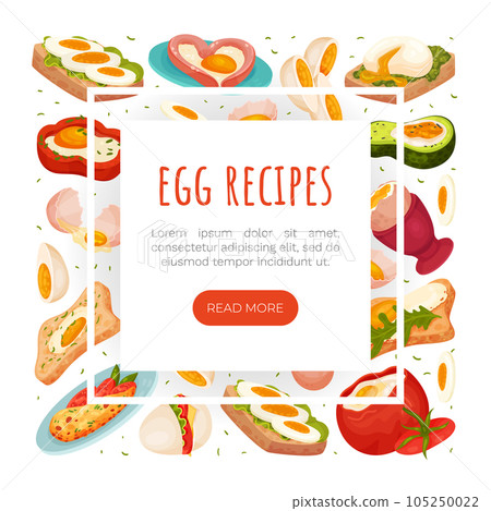 Tasty Egg Food Banner Design with Cooked Meal Vector Template 105250022