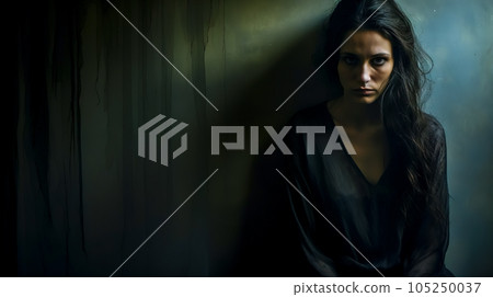 stress and depression in the life of a young woman, bad periods, banner with copy space made with Generative AI 105250037