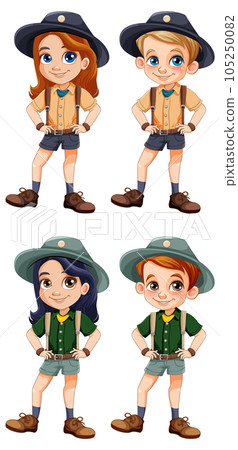 Set of boy and girl in scout uniform Set of boy and girl in scout uniform 105250082