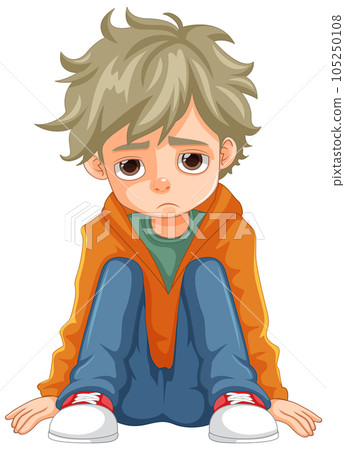 Sad boy sitting on the ground floor Sad boy sitting on the ground floor 105250108