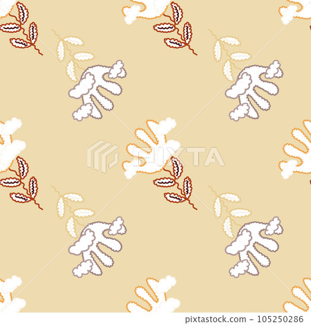 Cute unusual flower and cloud seamless pattern. Simple stylized flowers background. 105250286