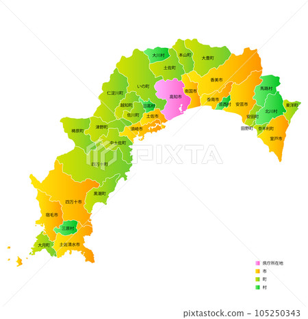Kochi prefecture and municipalities map Kochi prefecture and municipalities map 105250343