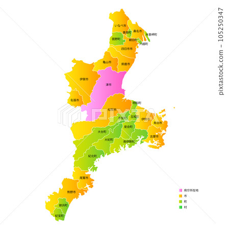 Mie prefecture and municipalities map Mie prefecture and municipalities map 105250347