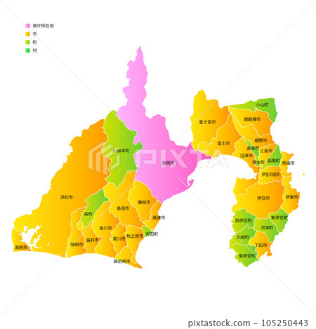 Shizuoka prefecture and municipalities map Shizuoka prefecture and municipalities map 105250443