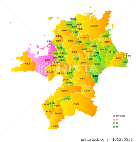 Fukuoka prefecture and municipalities map 105250536
