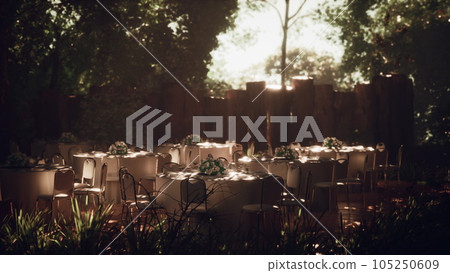 Quiet outdoor dining spot with a view of the trees Quiet outdoor dining spot with a view of the trees 105250609