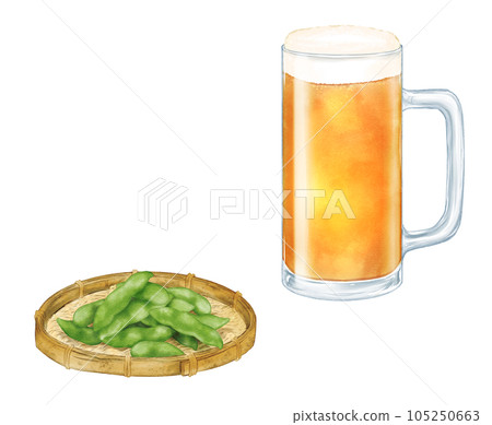 Watercolor beer mug and edamame on a colander (no shadow) Watercolor beer mug and edamame on a colander (no shadow) 105250663