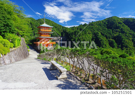 那智山愛神寺寺三塔和那智瀑布 那智山愛神寺寺三塔和那智瀑布 105251501