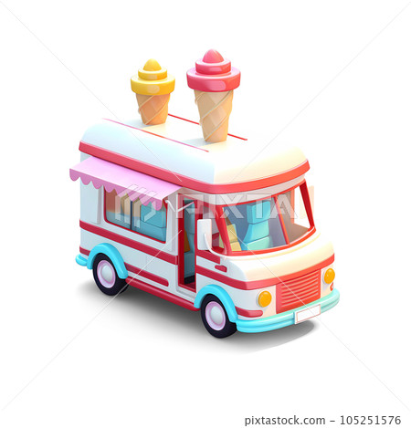 Ice Cream Van Isometric Low Poly Icon 105251576
