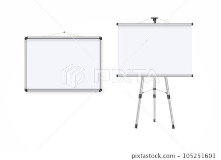 Empty Projection screen, Presentation board in realistic style. Horizontal roll up banner. Blank whiteboard for conference. Vector EPS 10. 105251601