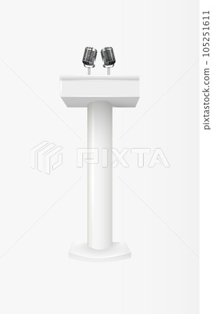 Podium tribune with microphones isolated on transparent background. Design rostrum stands. Abstract concept graphic element for business presentation, conference. Vector Podium tribune with microphones isolated on transparent background. Design rostrum stands. Abstract concept graphic element for business presentation, conference. Vector 105251611