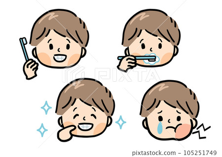 Boy's facial expression set brushing teeth 105251749