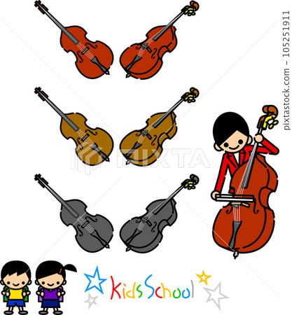 低音提琴簡單圖示風格向量素材集 105251911
