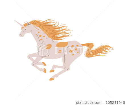 Fantastic unicorn running, cartoon flat vector illustration isolated on white background. Fantastic unicorn running, cartoon flat vector illustration isolated on white background. 105251940