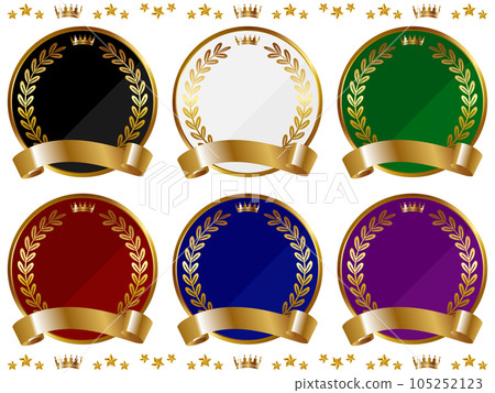 Luxurious laurel wreath ribbon-attached emblem set of 6 gold 105252123