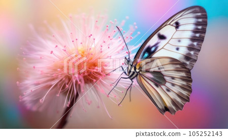 macro Photo of Dragontail Butterfly on single pastel flower macro Photo of Dragontail Butterfly on single pastel flower 105252143