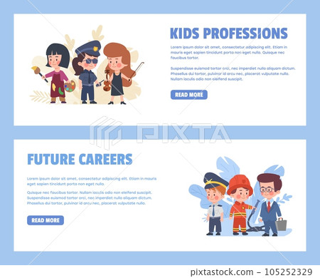 Future careers and professions for kids, web banners set, flat vector illustration. 105252329