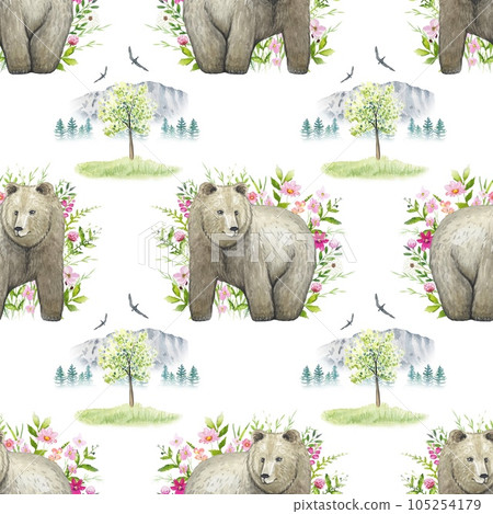 Seamless pattern with forest animals, bear, watercolor Seamless pattern with forest animals, bear, watercolor 105254179