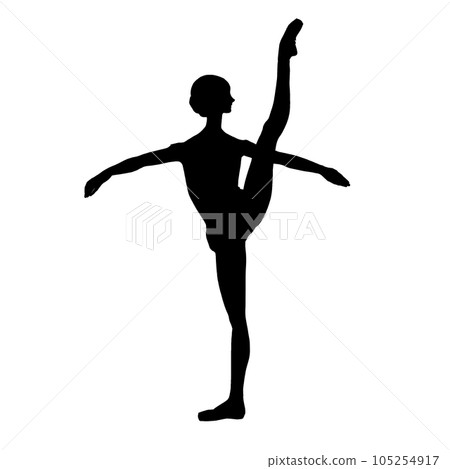 芭蕾舞課中女孩抬腿的剪影 105254917