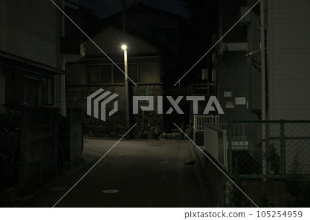 夜間道路穿過古老的私人住宅 105254959