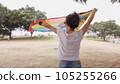 Woman with LGBT flag in the park on pride parade 105255266